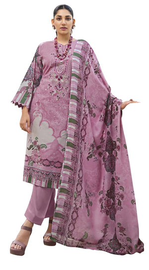 DRAVINAM Trends Women Unstitched Pakistani Print Embroidered Cotton Salwar Suit Dress Materials with Dupatta, Free Size