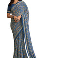 DRAVINAM Trends Printed Pure Georgette Printed Saree With Digital Border & Blouse (Blue)
