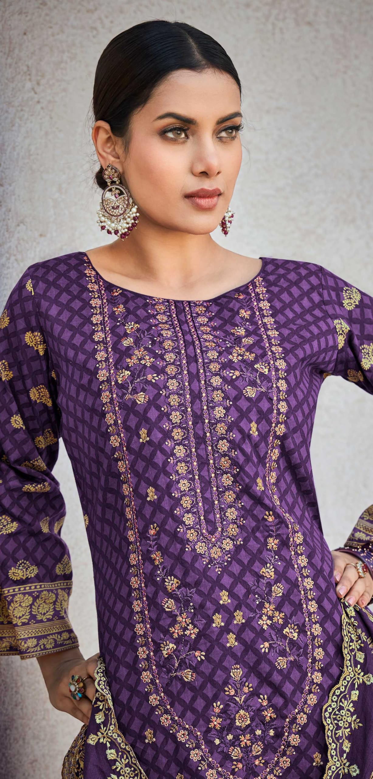DRAVINAM Trends Women's Unstitched Pakistani Digital Print Embroidered Pure Cotton Salwar Suit Dress Materials with Cotton Digital Embroidered Cutwork Dupatta