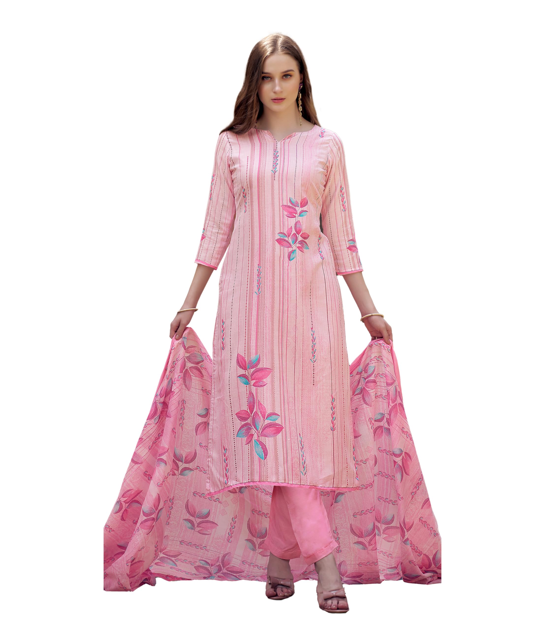 DRAVINAM Trends Women's Pure Cotton Printed Dress Material Salwar Suit with Unstitched Bottoms and Cotton Dupatta
