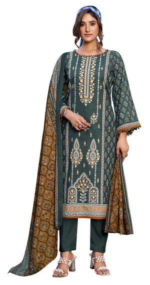 DRAVINAM Trends Unstitched Karachi Lawn Cotton Pakistani Digital Printed Embroidered Suit Dress Material with Unstitched Bottoms and Cotton Dupatta