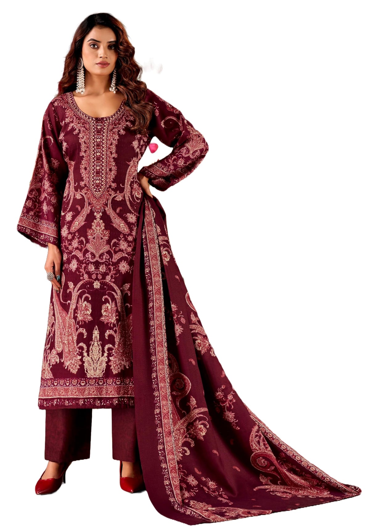 DRAVINAM Trends Women's Winter wear unstitched Printed Woollen Pashmina Salwar Suit Dress Material with Pashmina Printed Shawl Dupatta