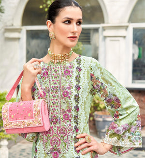 DRAVINAM Trends Cambric Cotton Pakistani Embroidered Suit Dress Material with Unstitched Bottoms and Cotton Dupatta