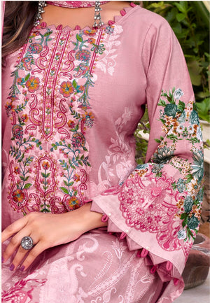 DRAVINAM Trends Women's Unstitched Cotton Suit Dress Material -Embroidered Digital Print Top II Plain Bottoms II Digital Print Dupatta
