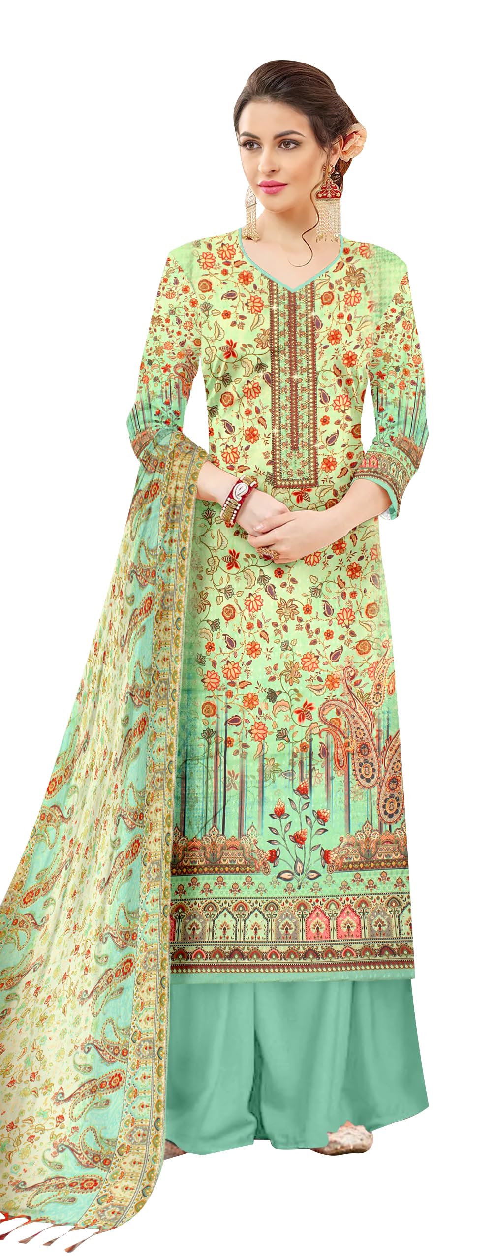DRAVINAM Trends Pure Pashmina Siroski Work Digital Printed Unstitched Salwar Suit Material with Pashmina Printed Dupatta