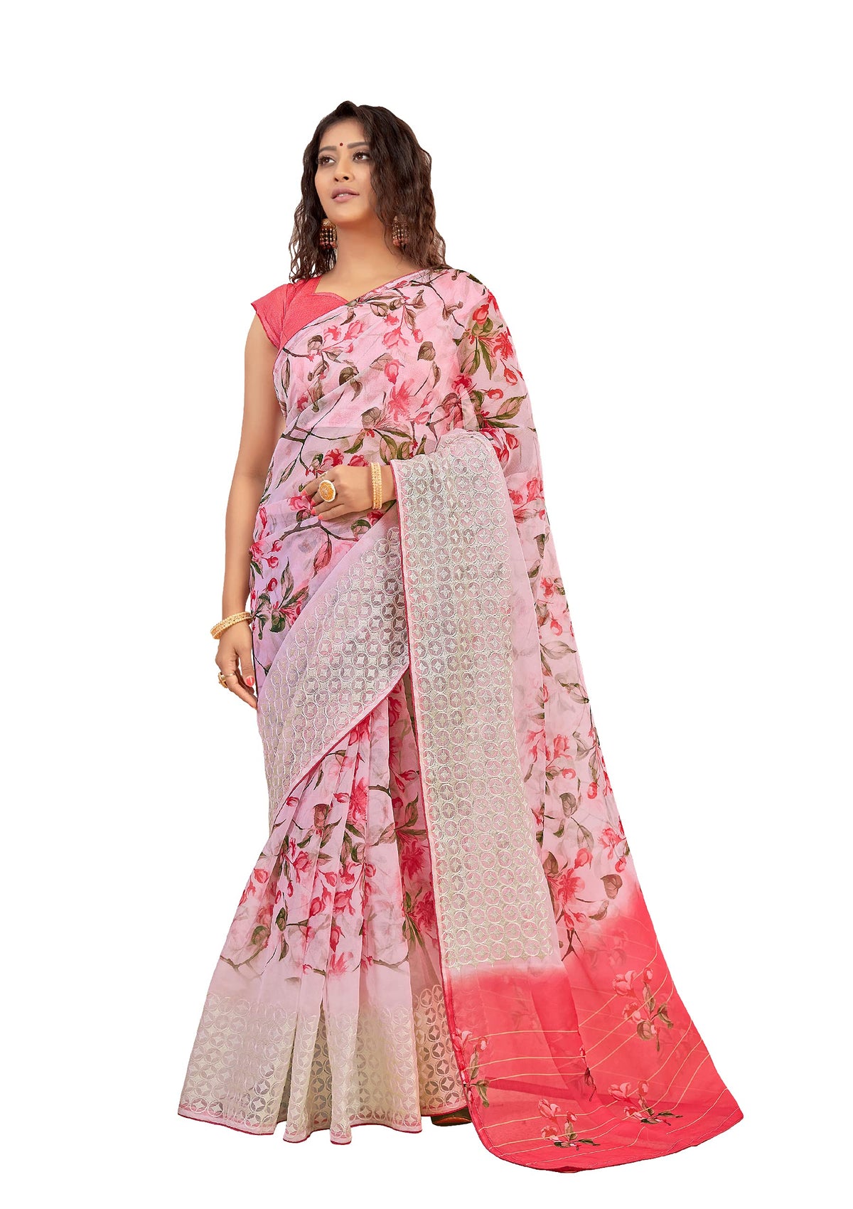 DRAVINAM Trends Women's Khadi Organza Saree With Blouse Piece (NaaOr_9_Light Pink Mauve)