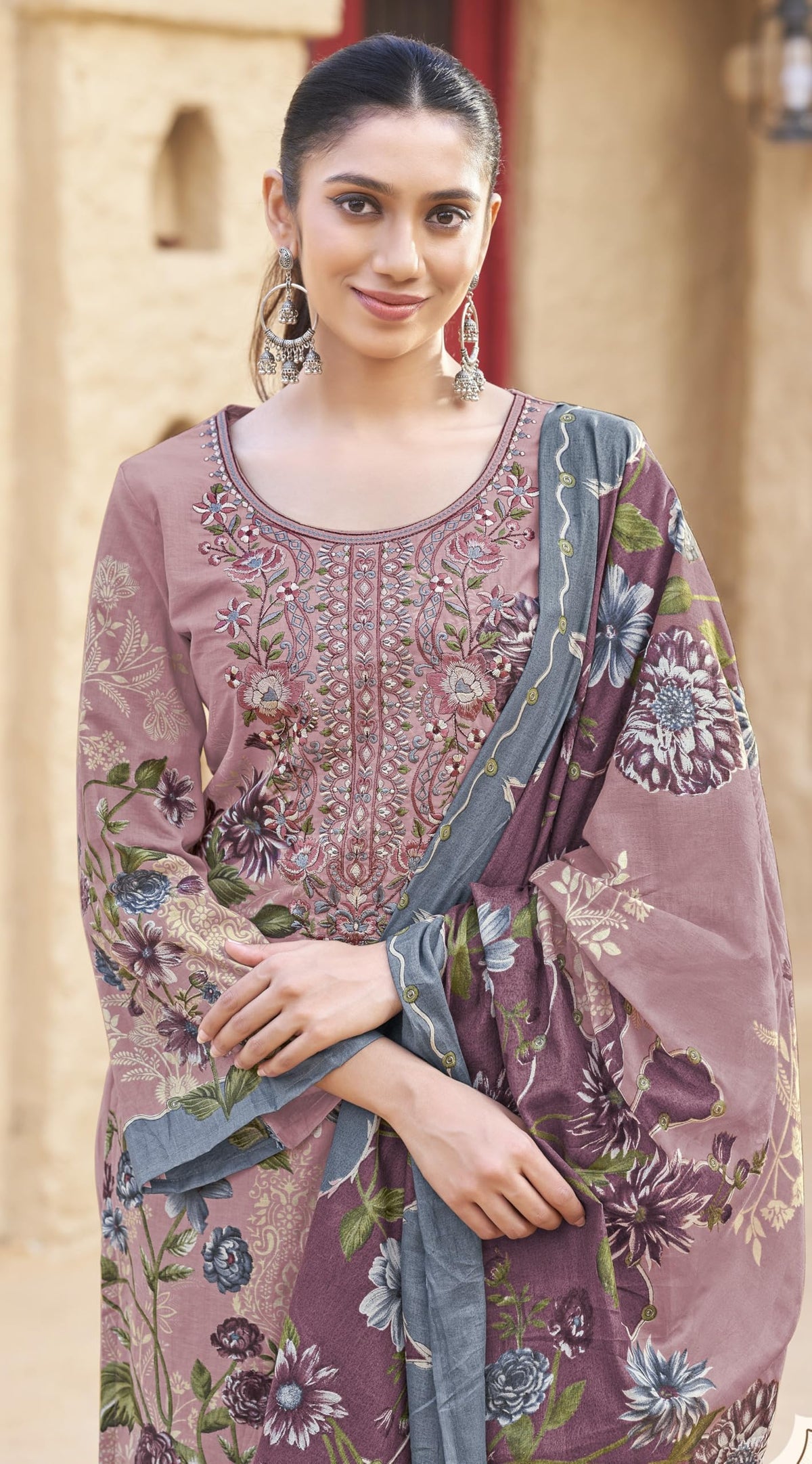 DRAVINAM Trends Women's Unstitched Premium Cambric Cotton Embroidered Printed Suit Material