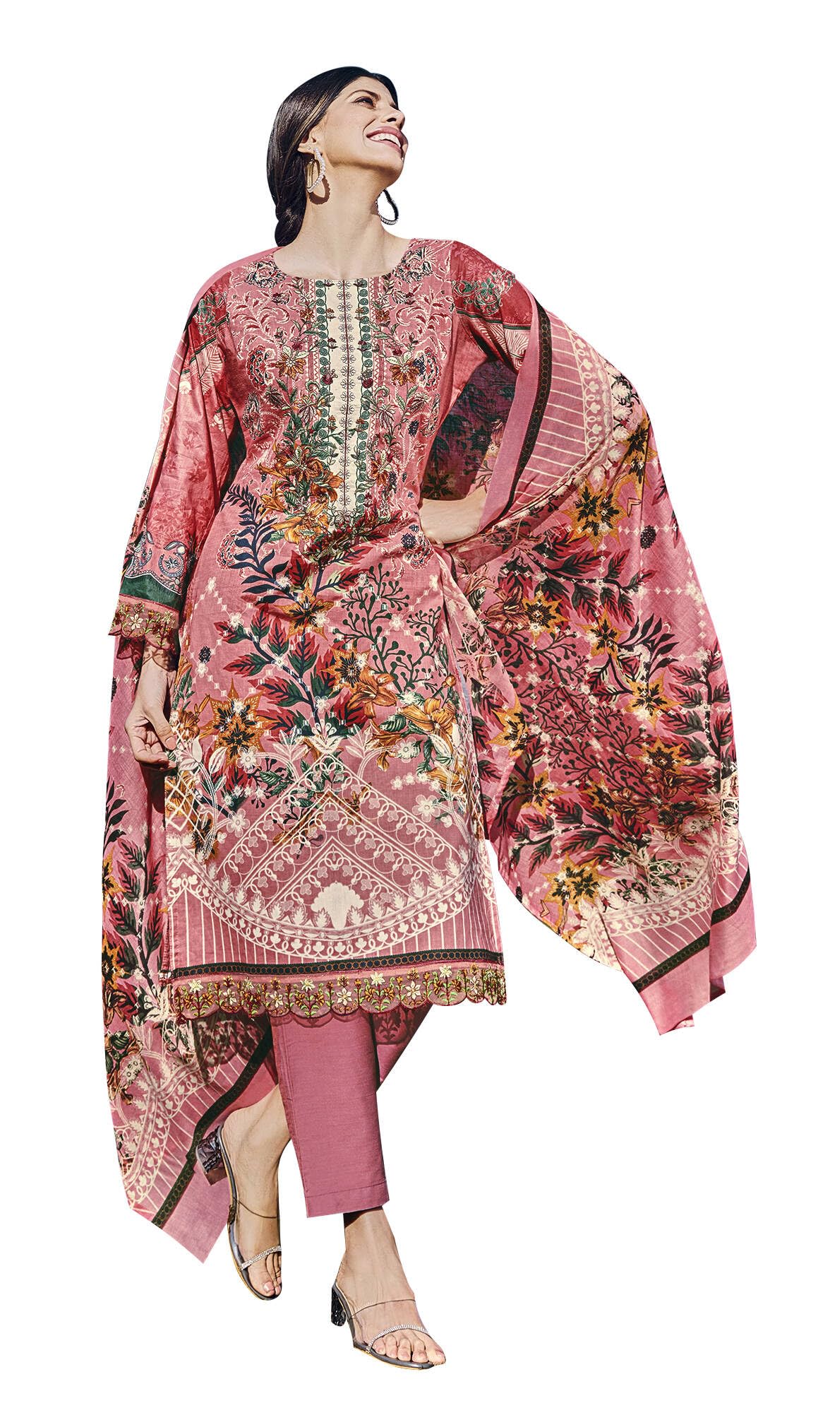 DRAVINAM Trends Unstitched Pakistani Print Embroidered Cotton Salwar Suit Dress Materials with Dupatta