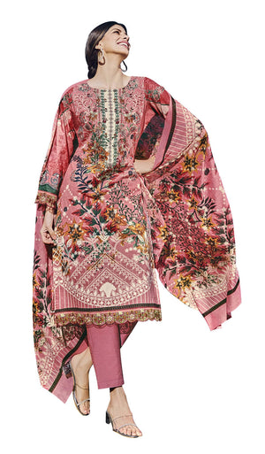 DRAVINAM Trends Unstitched Pakistani Print Embroidered Cotton Salwar Suit Dress Materials with Dupatta
