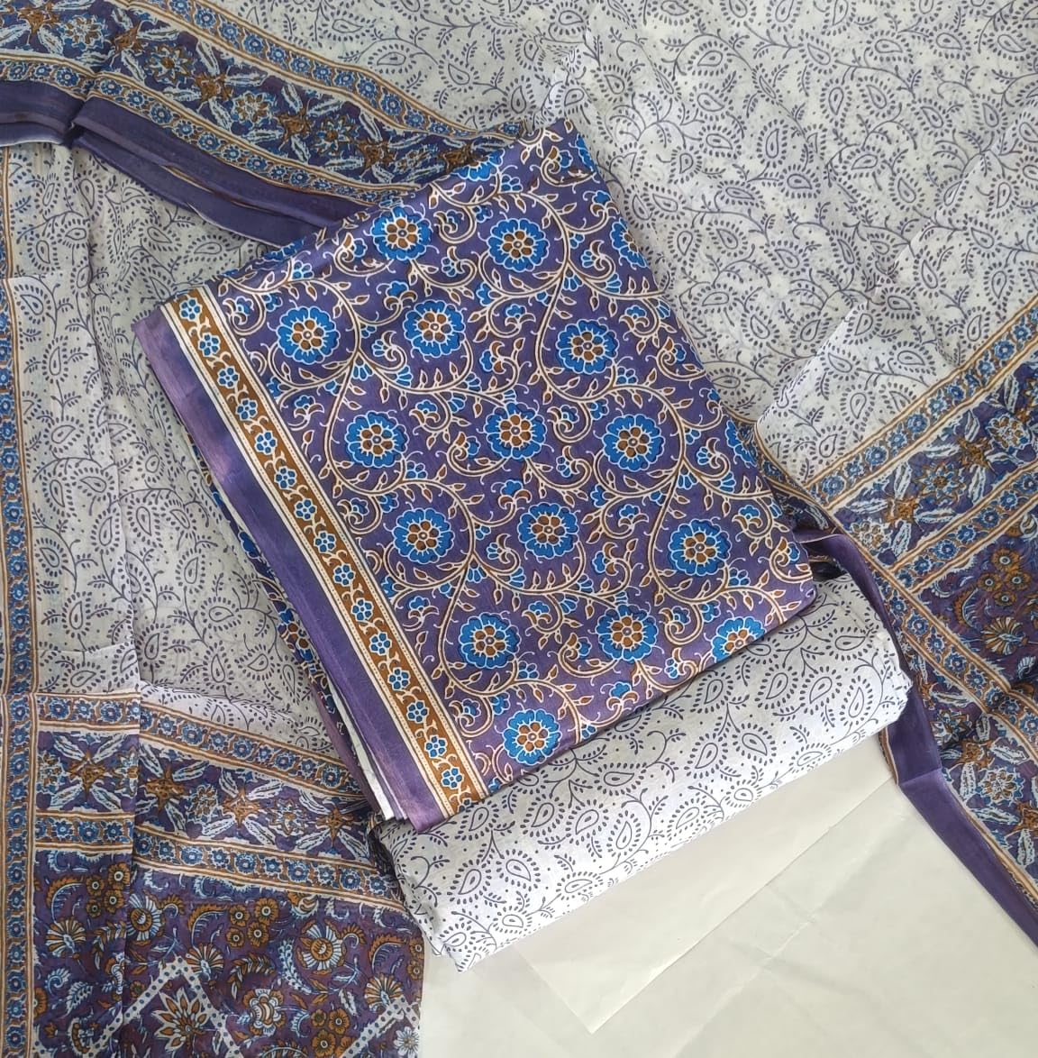DRAVINAM Trends Jaipuri Print Cambric Cotton Unstitched Salwar Suit Dress Material for Women with Mulmul Cotton Dupatta