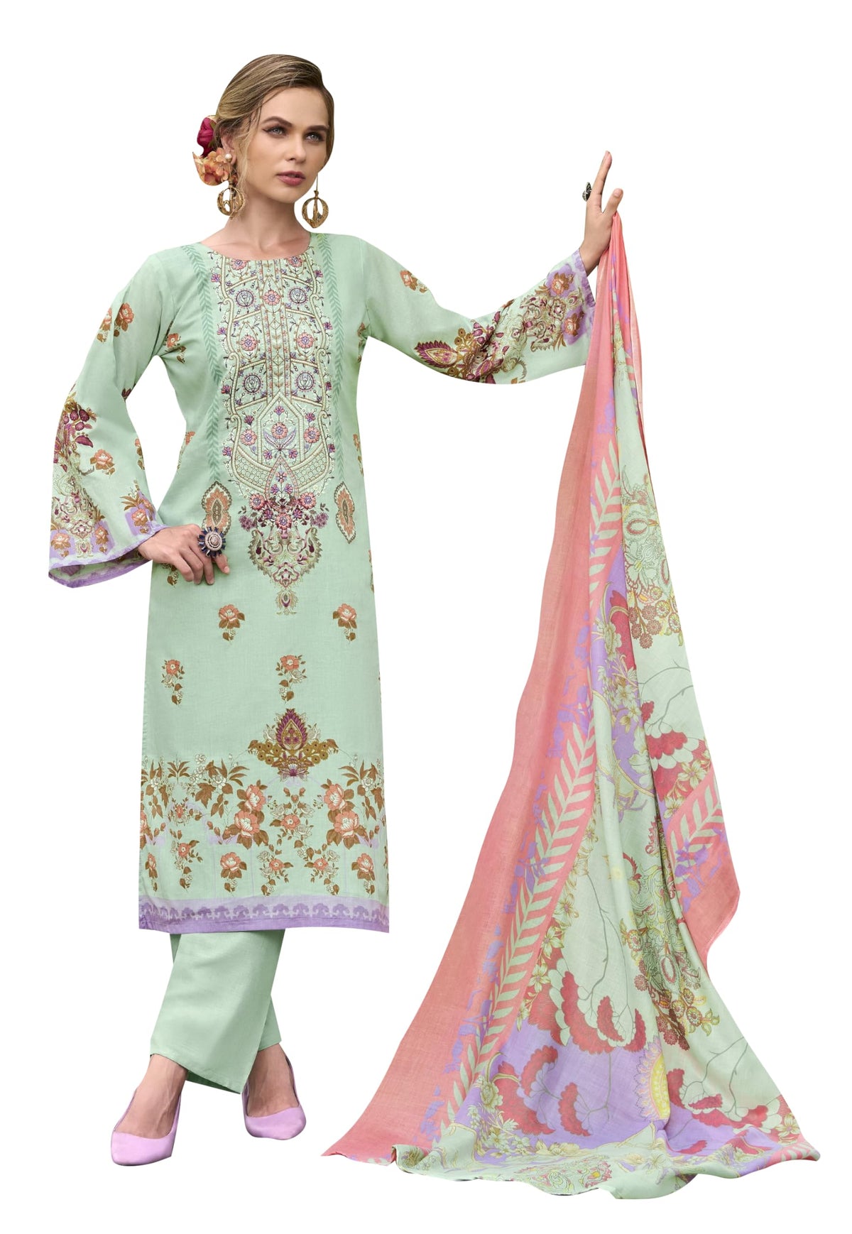 DRAVINAM Trends Women's Unstitched Cotton Suit Dress Material - Pure Cotton Embroidered Digital Top II Cotton Bottoms II Cotton Digital Print Dupatta