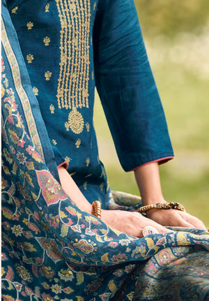 DRAVINAM Trends Women's Pure Dolla Jacquard Banarasi Silk Unstitched Heavy Pakistani Salwar Suit Dress Material with Pure Organza Digital Printed Brasso dupatta (Maroon)