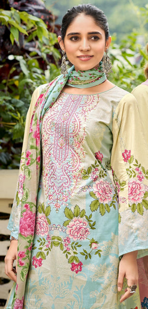 DRAVINAM Trends Unstitched Pure Lawn Cotton Pakistani Embroidered Suit Dress Material with Unstitched Bottoms and Cotton Dupatta