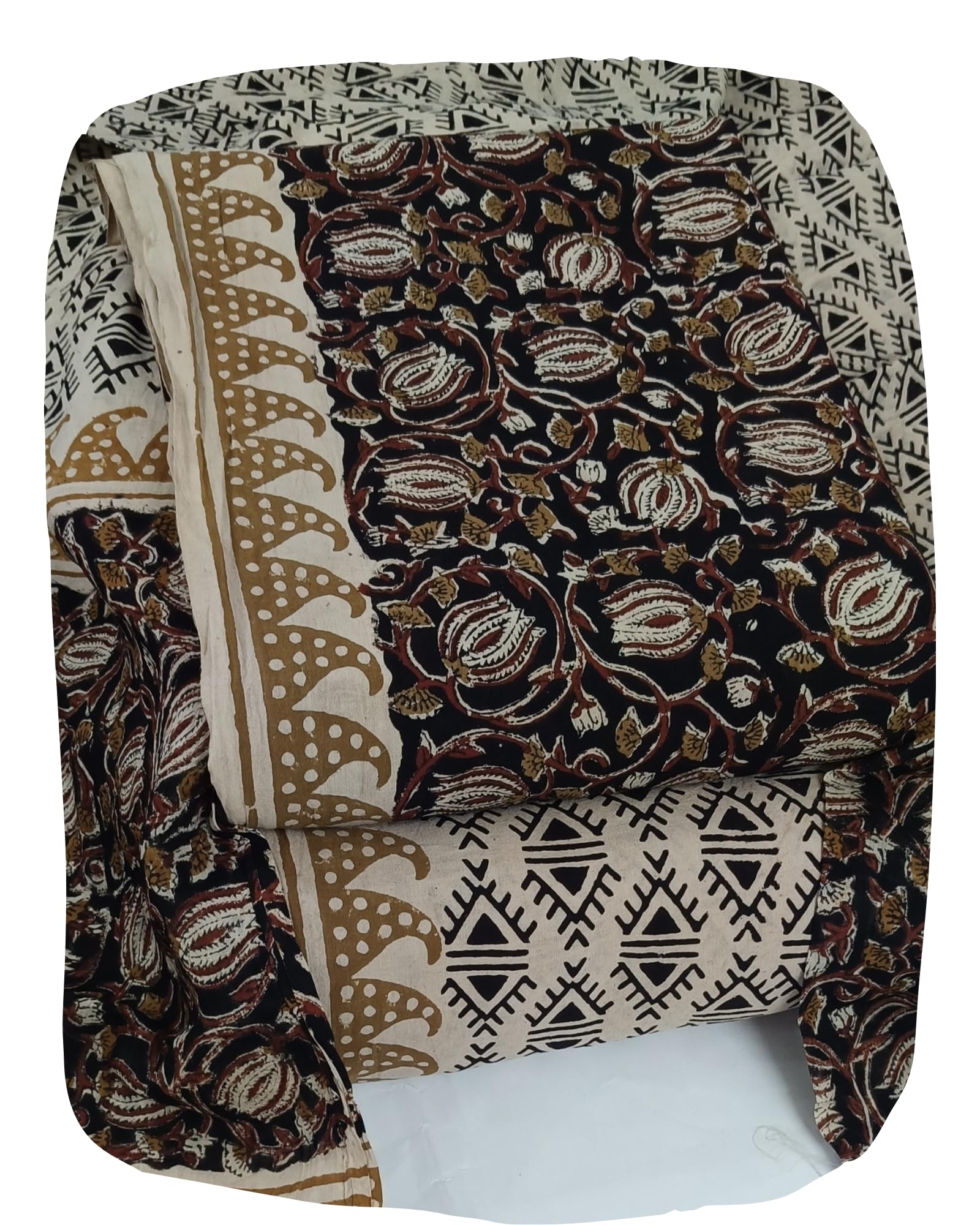 DRAVINAM Trends Women's Jaipuri Pure Cotton Handmade Floral Block Bagh Print Unstitched Dress Material Set with Dupatta (Top, Bottom, and Dupatta Fabric)
