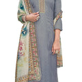 DRAVINAM Trends Women's Pure Musline Embroidery work Unstitched Salwar Suit Material with Pure Muslin Digital Print Sequence work Dupatta (Free size_Grey)