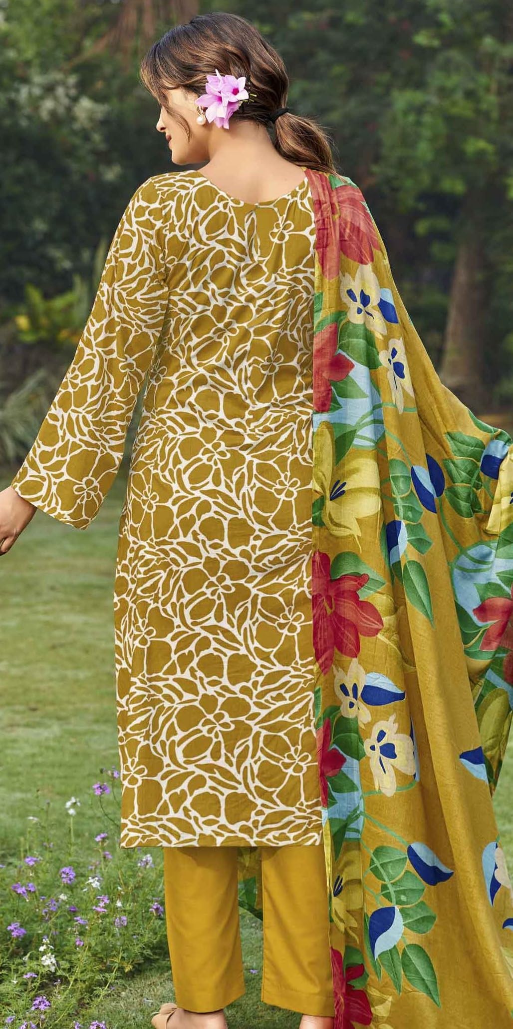 DRAVINAM Trends Kurti 2.50 mtrs, PURE COTTON DYED (2.7 m),PURE LAWN MULMUL DIGITAL PRINT COTTON DUP (2.25|Mehandi Green