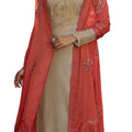 DRAVINAM Trends Women's Pure Tassar Silk Embroidered Palazzo Suit Pakistani Dress Material with Chinon Chiffon Heavy Embroidered and Cutwork Dupatta (Beige Grey and Peach)