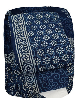 DRAVINAM Trends Hand Block Dabu Print Indigo Cambric Unstitched Cotton Suit Dress Material for Women with Mulmul Cotton Hand Printed Dupatta