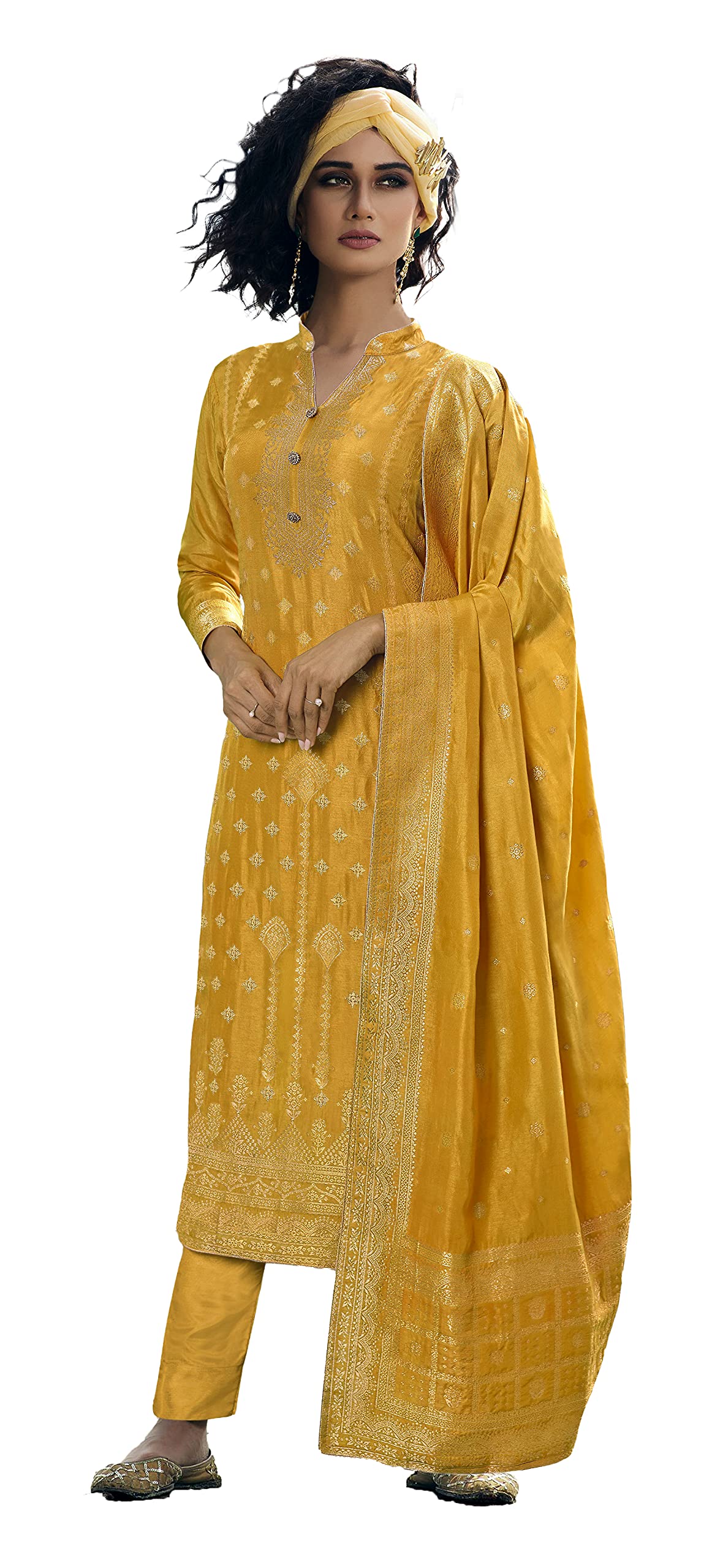 DRAVINAM Trends Women's Pure Banarasi Silk Unstitched Embroidered Sharara Style salwar Suit Dress Material with Heavy Pure Banarasi Jacquard Silk Dupatta (Free size_Magenta)