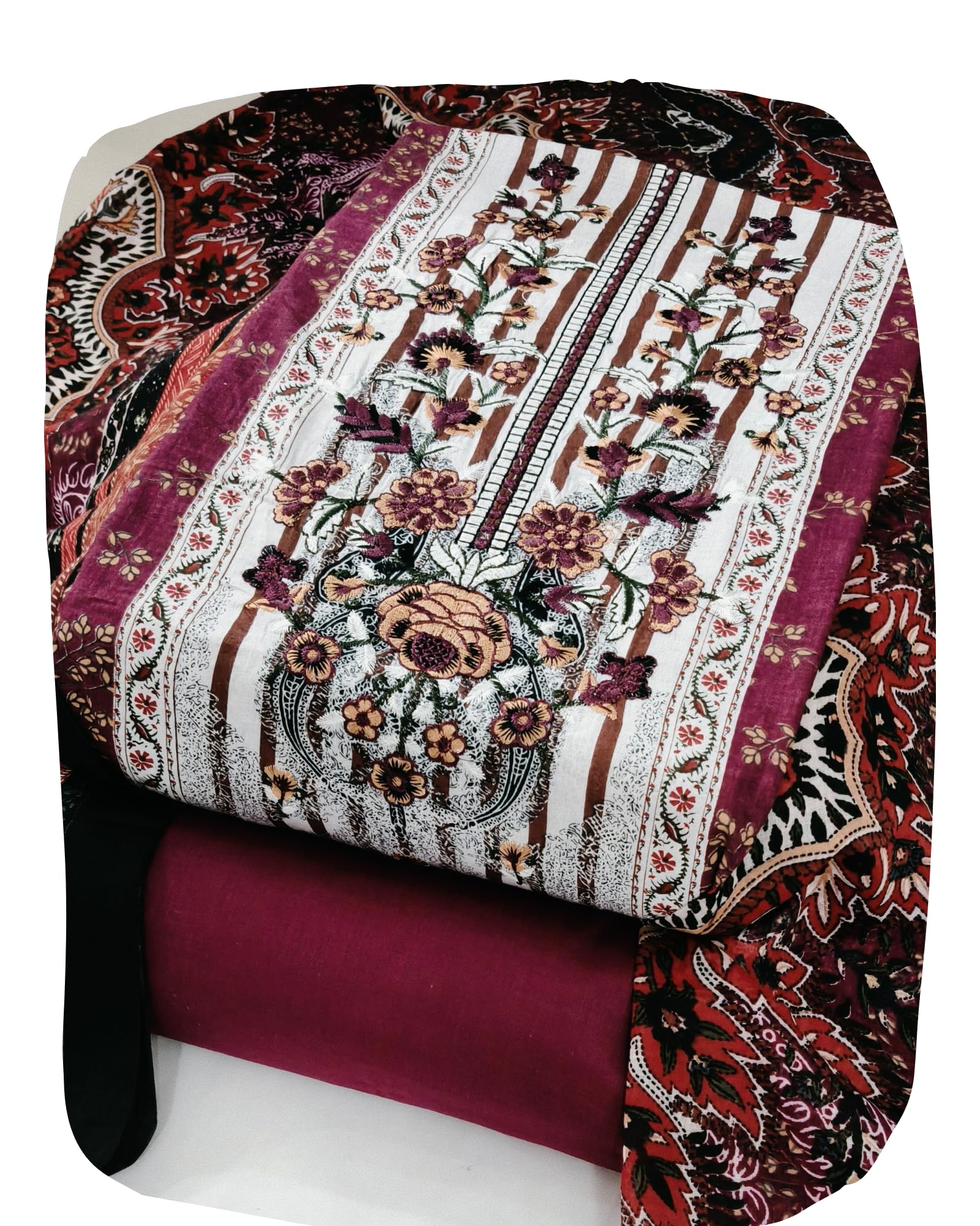DRAVINAM Trends Women's Pure Cotton Unstitched Salwar Suit Dress Material Set | Pakistani Prints with Embroidery I Mulmul Dupatta