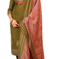 DRAVINAM Trends Women's Unstitched Bandhani Print Woollen spun Salwar Suit Dress Material with woolen Printed Shawl Dupatta (Free Size_Green)