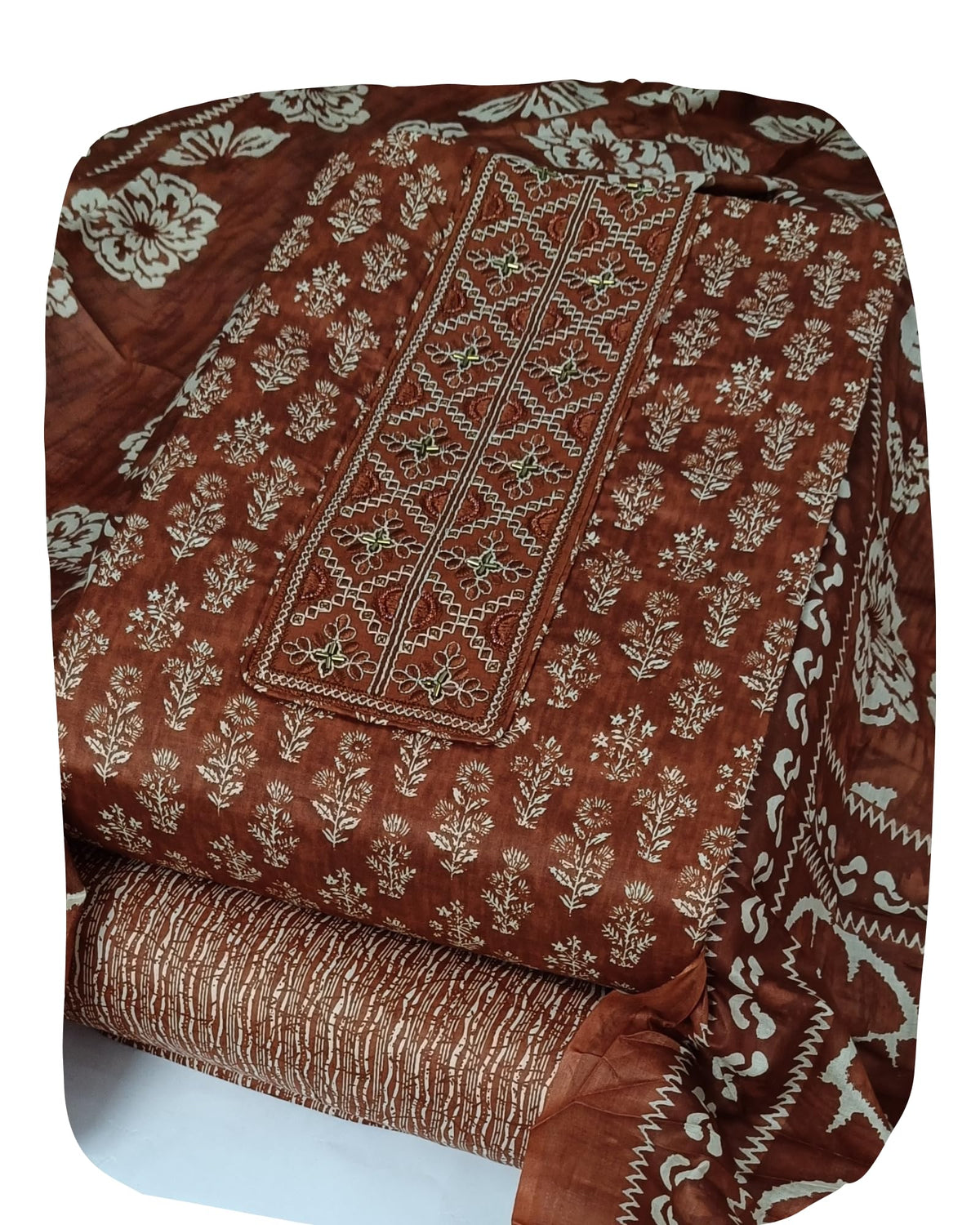 DRAVINAM Trends Women's Printed Embroidered and Hand Work Premium Cotton Jaipuri Unstitched Salwar Suit Dress Material with Mulmul Cotton Dupatta