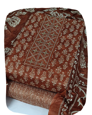 DRAVINAM Trends Women's Printed Embroidered and Hand Work Premium Cotton Jaipuri Unstitched Salwar Suit Dress Material with Mulmul Cotton Dupatta