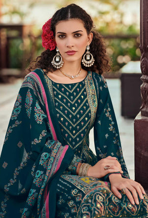 DRAVINAM Trends Women's Unstitched Viscose Maslin Digital and Foil printed Pakistani Embroidered Suit Dress Material with Unstitched Maslin Bottoms and Pure Maslin Dupatta