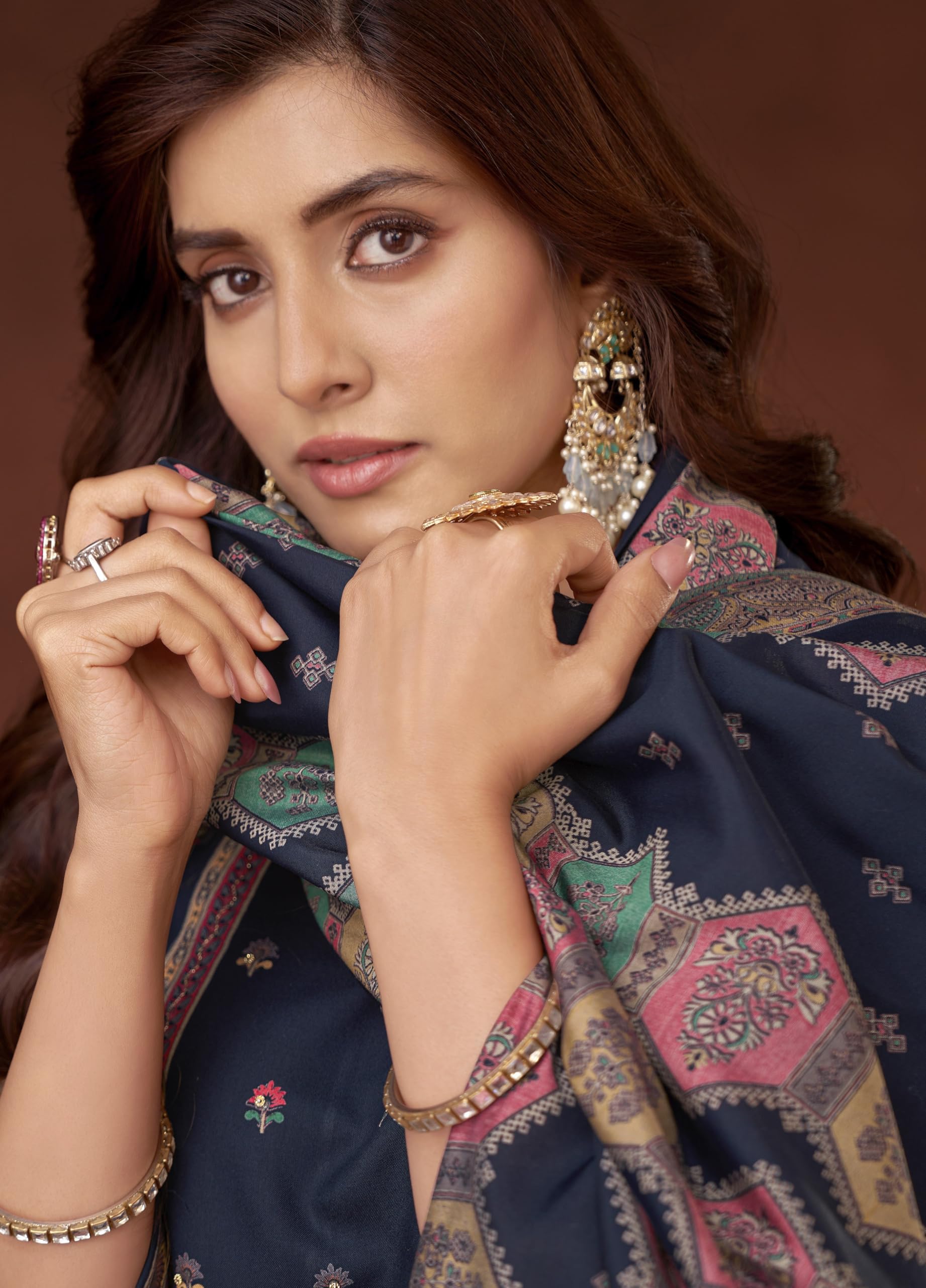 DRAVINAM Trends Kurti 2.50 mtrs,Pure Viscose Reyon Solid (2.7 m),Pure Viscose Silk Designer Print Dupatta (2.25 m)|Blue