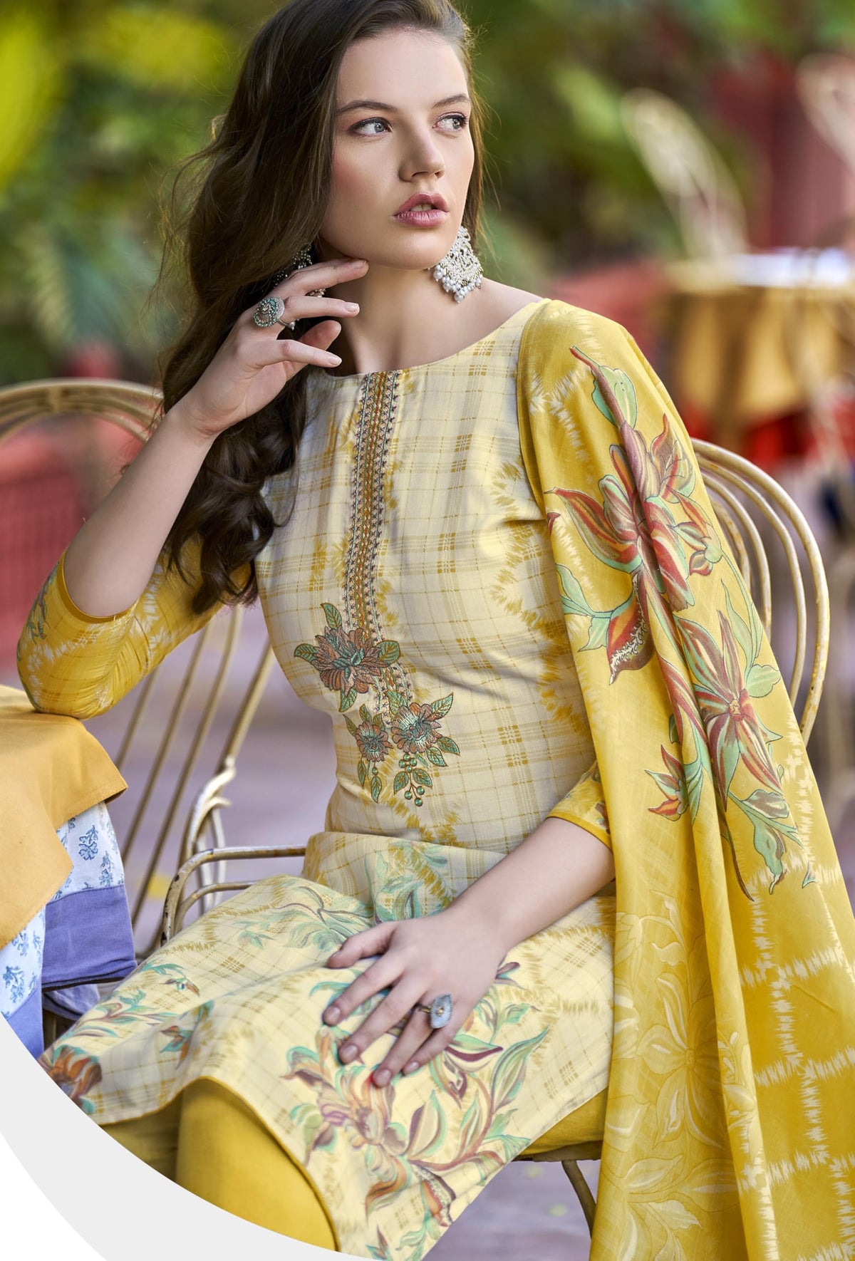 DRAVINAM Trends Women's Unstitched Salwar Suit Dress Material - Cotton Digital Printed Organza Embroidered Kameez II Unstitch Bottoms II Cotton Dupatta