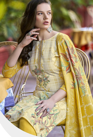 DRAVINAM Trends Women's Unstitched Salwar Suit Dress Material - Cotton Digital Printed Organza Embroidered Kameez II Unstitch Bottoms II Cotton Dupatta