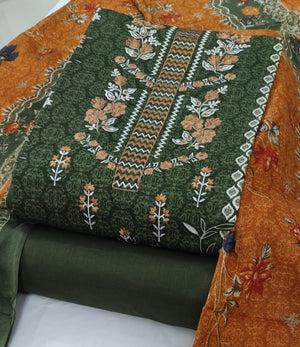 DRAVINAM Trends Women's Pure Cotton Unstitched Salwar Suit Dress Material Set | Pakistani Prints with Embroidery I Mulmul Dupatta
