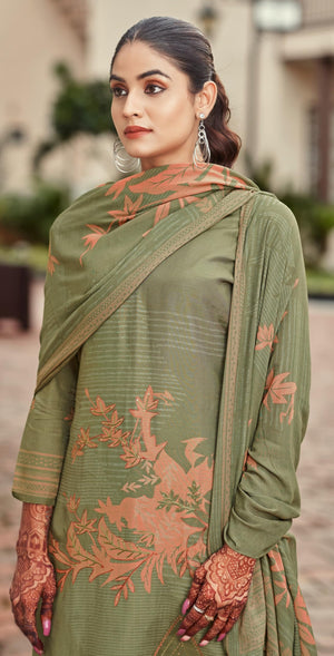 DRAVINAM Trends Unstitch Premium Viscose Bemberg Maslin Suit Dress Material II Pure Maslin Top Fabric with Aari work & Swaroski Detailing I Viscose Rayon Bottom I Digital Printed Maslin Dupatta