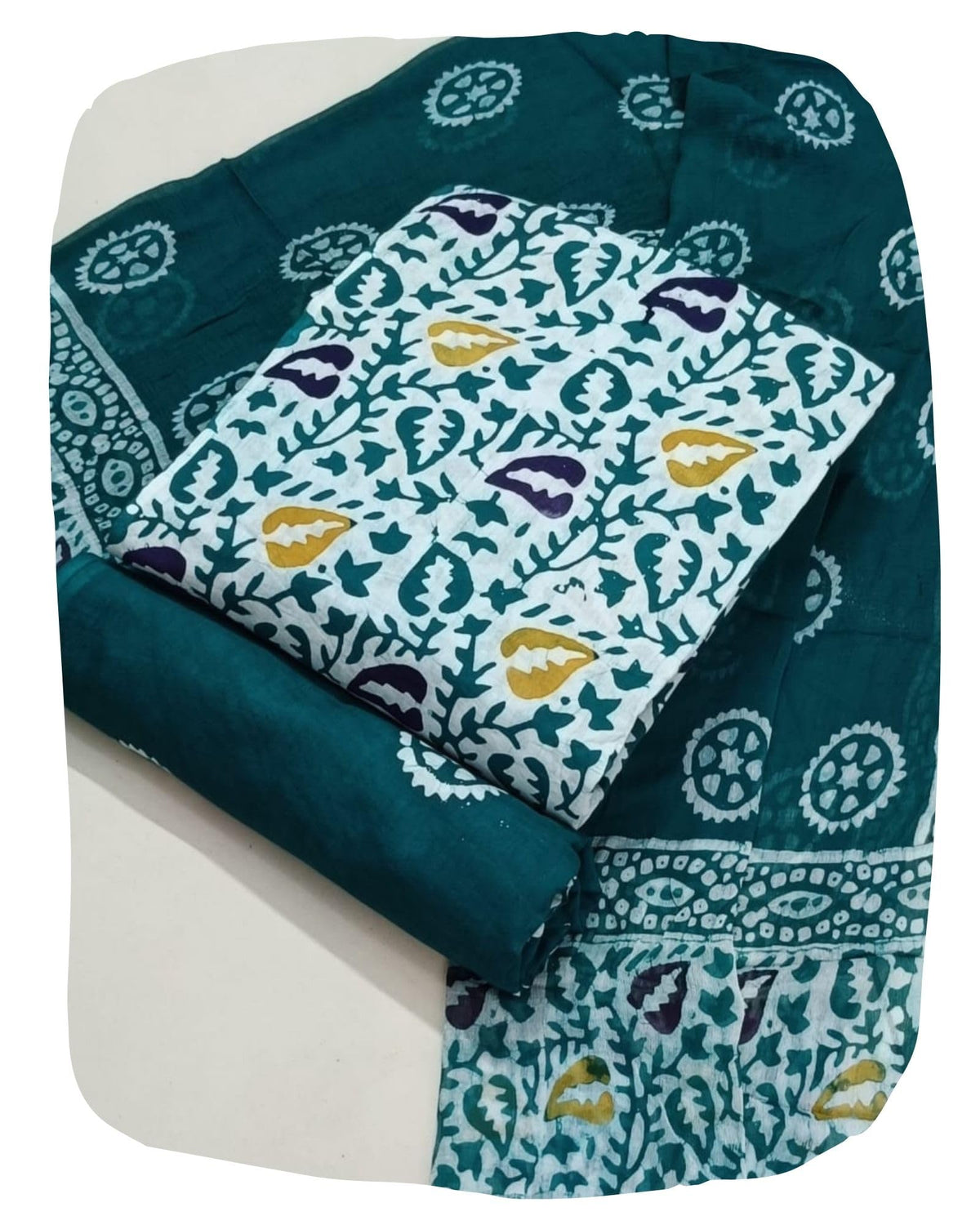 DRAVINAM Trends Unstitched Jaipuri Handmade Wax Batik Print Premium Cotton Dress Material with Pure Chiffon Dupatta