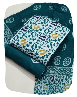 DRAVINAM Trends Unstitched Jaipuri Handmade Wax Batik Print Premium Cotton Dress Material with Pure Chiffon Dupatta
