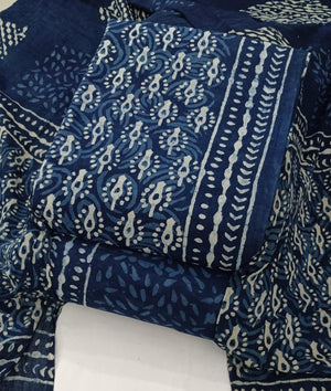 DRAVINAM Trends Hand Block Print Sanganeri Cambric Unstitched Cotton Suit Dress Material for Women with Mulmul Cotton Hand Printed Dupatta