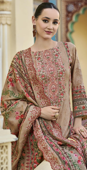 DRAVINAM Trends Women's Unstitched Pakistani Digital Print Embroidered Pure Cotton Salwar Suit Dress Materials with Cotton Embroidered Cutwork Dupatta
