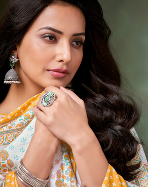 DRAVINAM Trends Pure Cotton Printed Dress Material Salwar Siroski Work Suit with Unstitched Bottoms and Cotton Dupatta