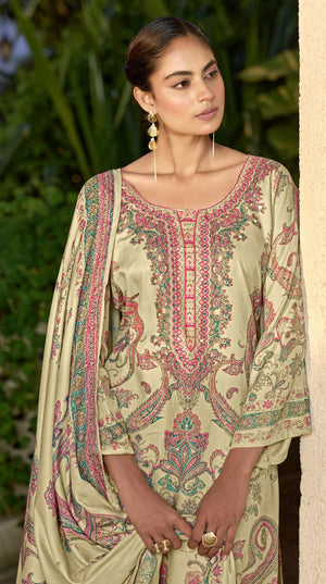 DRAVINAM Trends Women's Winter Wear Unstitched Digital Kashmiri Printed Viscose Pashmina Woollen Salwar Suit Dress Material with Khatli Work and Foil touchup and Pashmina Printed Shawl Dupatta