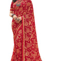 DRAVINAM Trends Printed Pure Georgette Printed Saree With Digital Border & Blouse (Red)