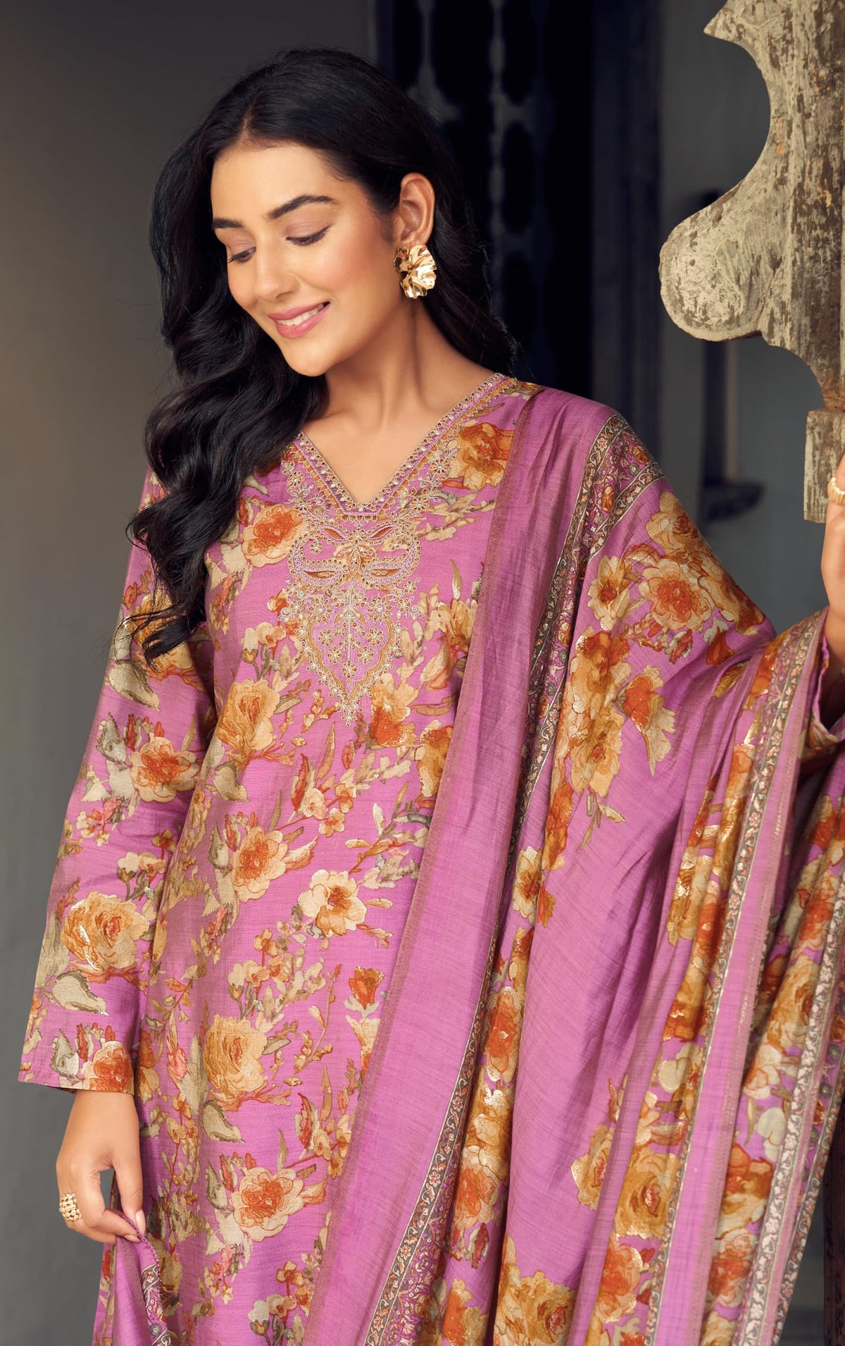 DRAVINAM Trends Women's Unstitched Salwar Suit Dress Material Modal Silk Discharge Foil Print Cording Embroidered Kameez Plain Unstitched Bottoms and Modal Silk Discharge Foil Print Dupatta