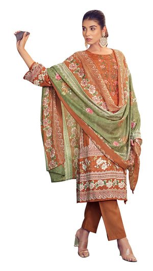 DRAVINAM Trends Unstitched Pakistani Print Embroidered Cotton Suit Dress Materials with Printed Cotton Dupatta