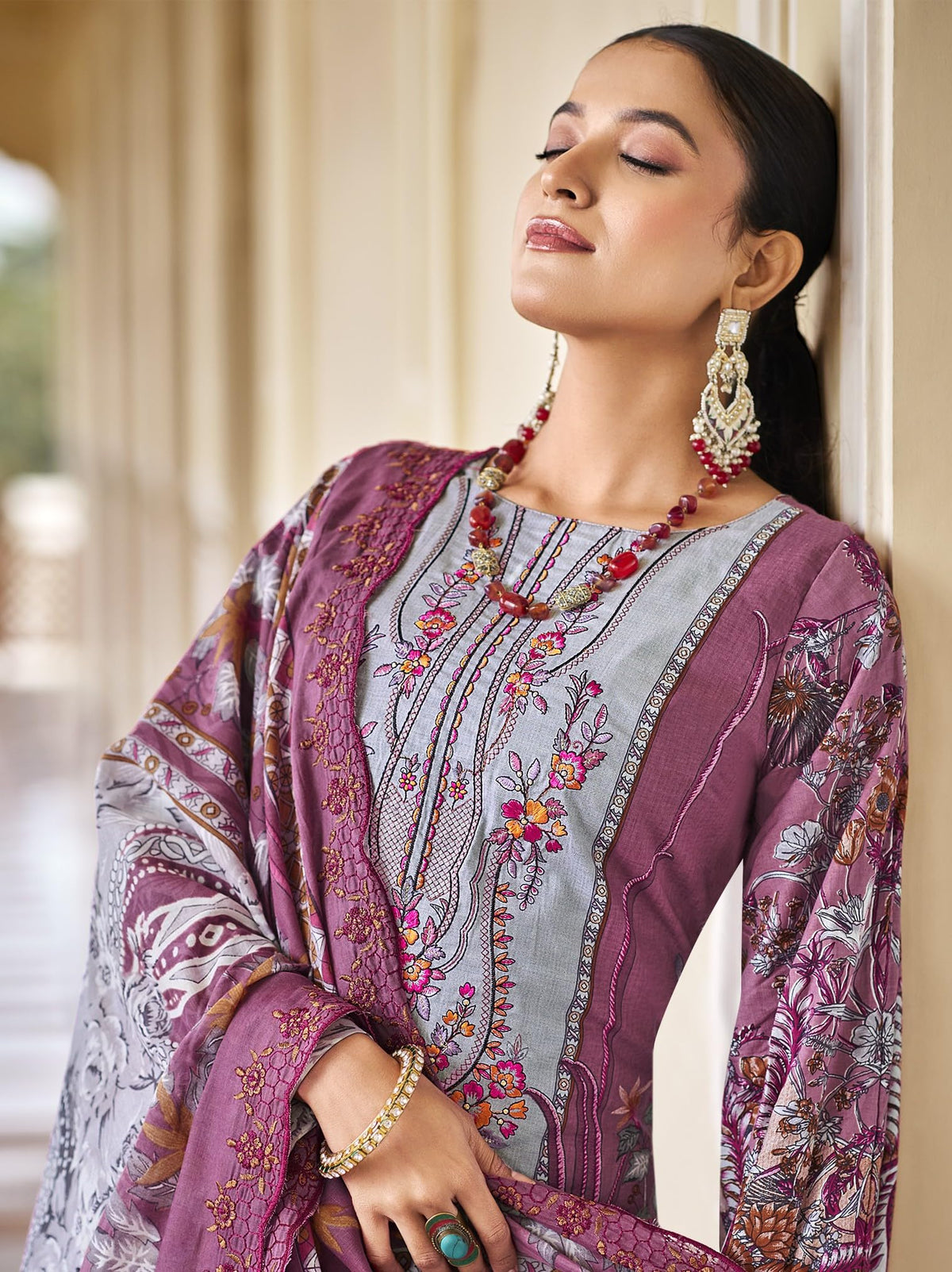 DRAVINAM Trends Women's Unstitched Pakistani Digital Print Embroidered Pure Cotton Salwar Suit Dress Materials with Cotton Embroidered Cutwork Dupatta