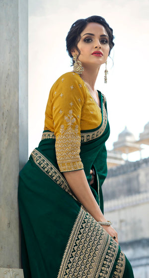 DRAVINAM Trends Women's Embroidered Silk saree with Unstitched Embroidered Blouse Piece