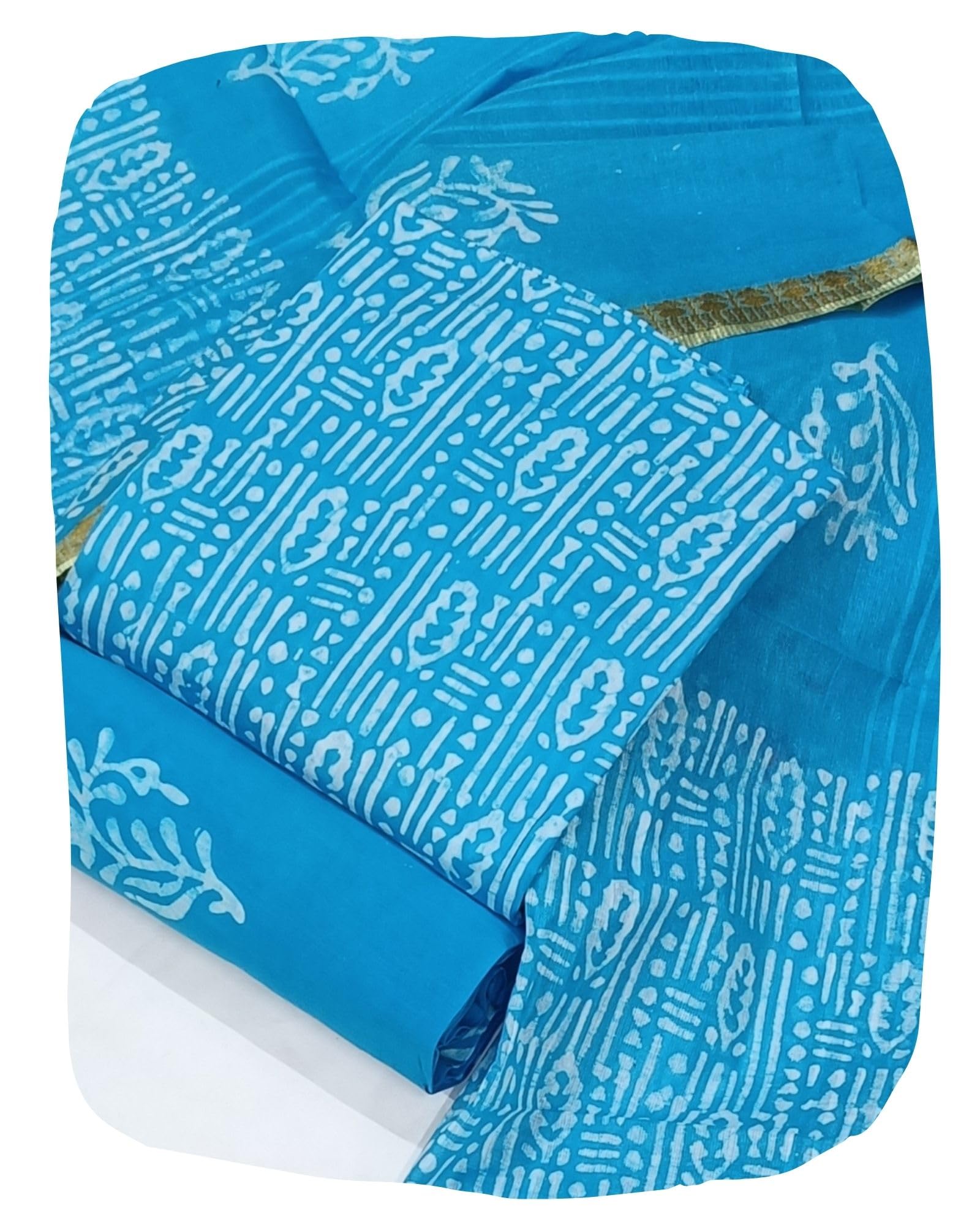 DRAVINAM Trends Unstitched Jaipuri Handmade Wax Batik Print Soft Cotton Dress Material with Dupatta