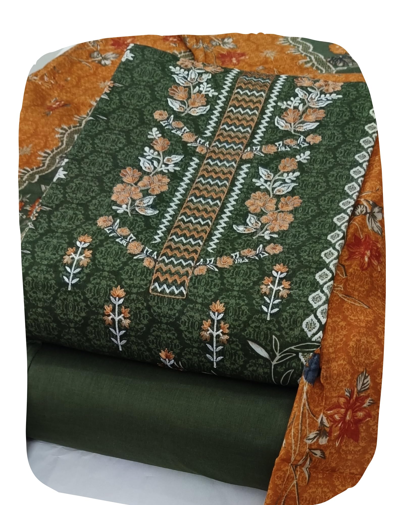 DRAVINAM Trends Women's Pure Cotton Unstitched Salwar Suit Dress Material Set | Pakistani Prints with Embroidery I Mulmul Dupatta