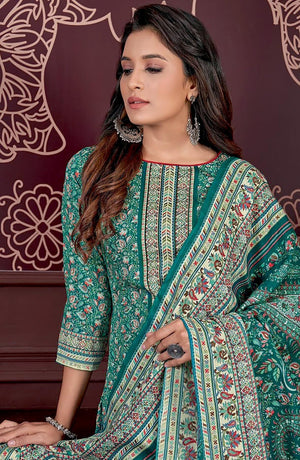 DRAVINAM Trends Women's Unstitched Kaani Digital Print Swaroski Work Spun Pashmina Winter wear Dress Material Fabric for Salwar Suit with printed Pashmina Kashmiri shawl dupatta (Free size)