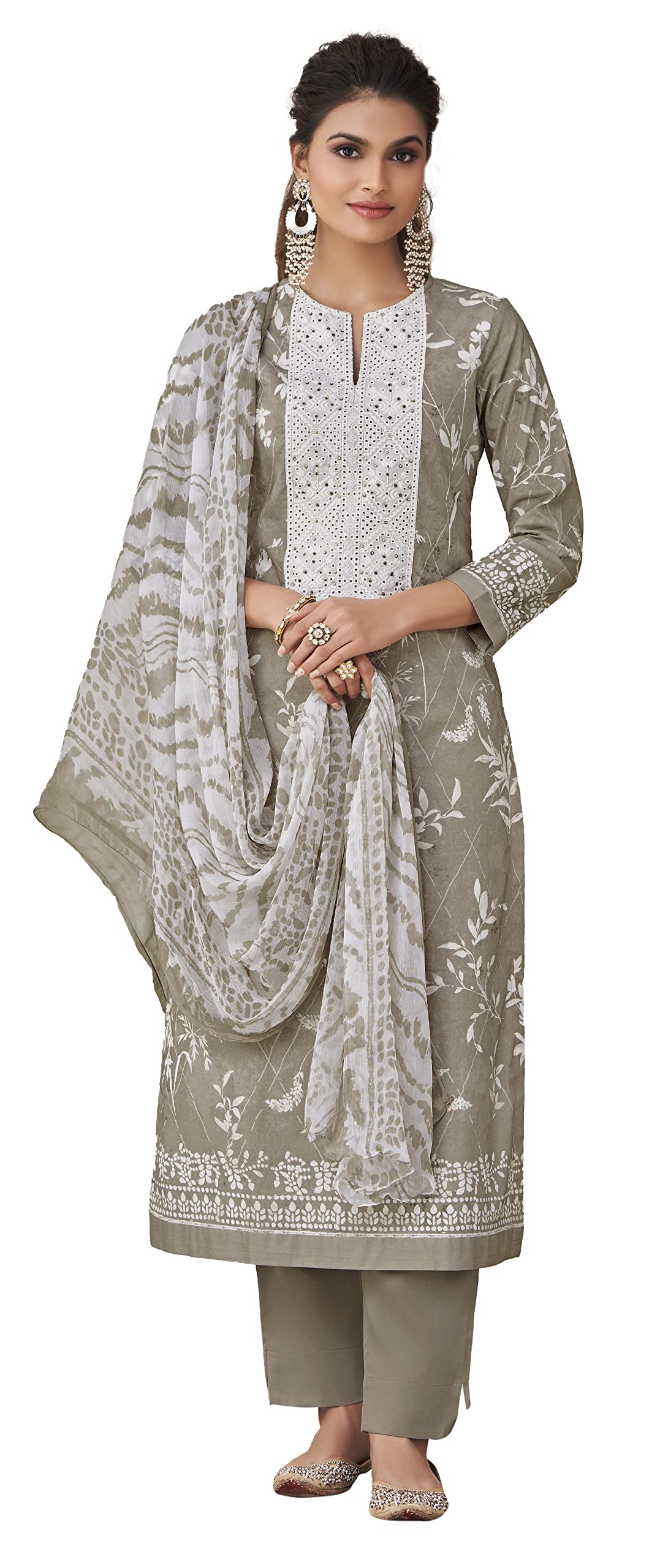 DRAVINAM Trends Women's Unstitched Digital Print Schiffli Chicken Work Pure Cotton Cambric Salwar Suit Dress Material with Digital Printed Bamber Half Pure Dupatta (Pink)