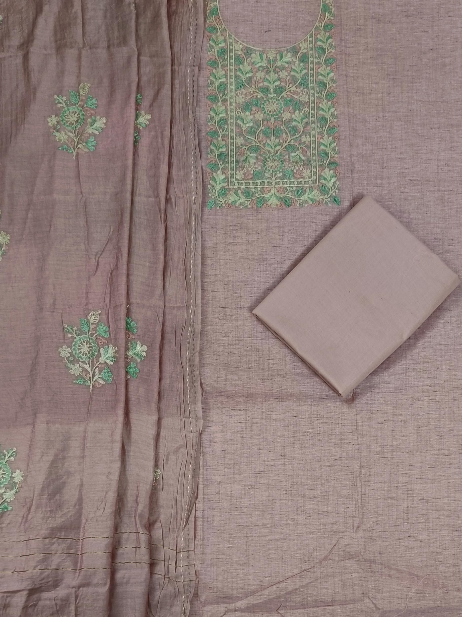 DRAVINAM Trends Embroidered Premium Cotton Unstitched Suit Dress Material for Women with Soft Silk Embroidered Dupatta