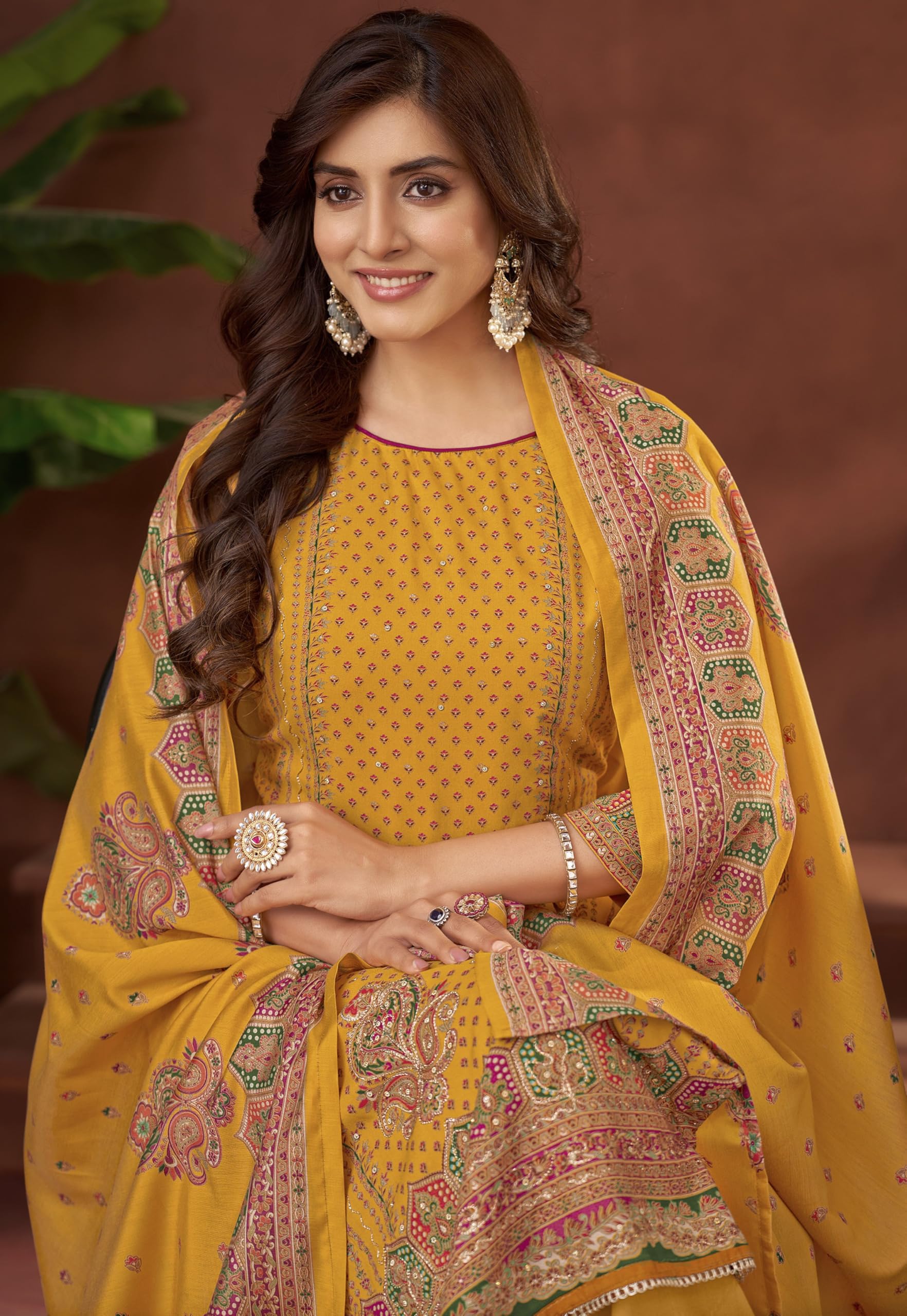 DRAVINAM Trends Kurti 2.50 mtrs, PURE VISCOSE RAYON (3 mtrs apx), PURE MODAL VISCOSE Maslin Dupatta Digital|Yellow